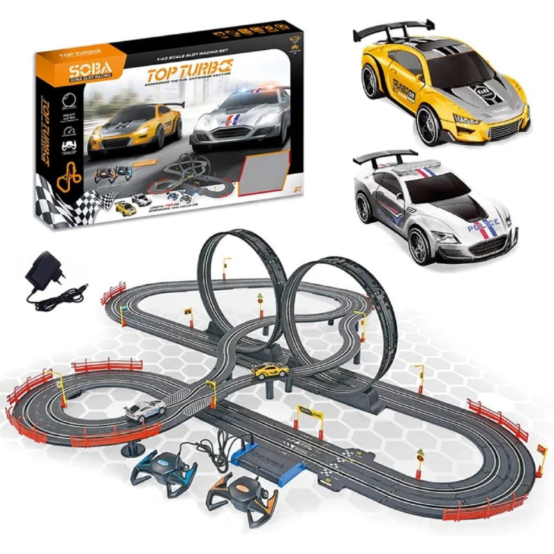 Electric Dual Racing Slot Car Track Set with Cars Hand Controllers (6-10 Years)
