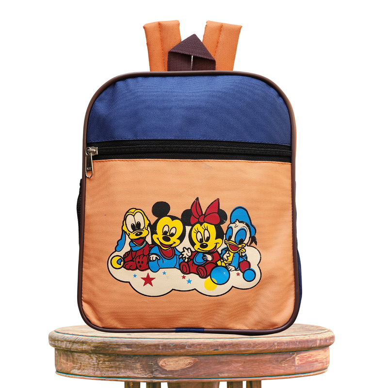 School Bag Backpack for Kids Mickey Mouse Cartoon Design Orange Blue  Height 12 Inches