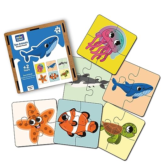 Set of Sea Animals Wooden Puzzle Pieces Puzzle (1-4 Years)