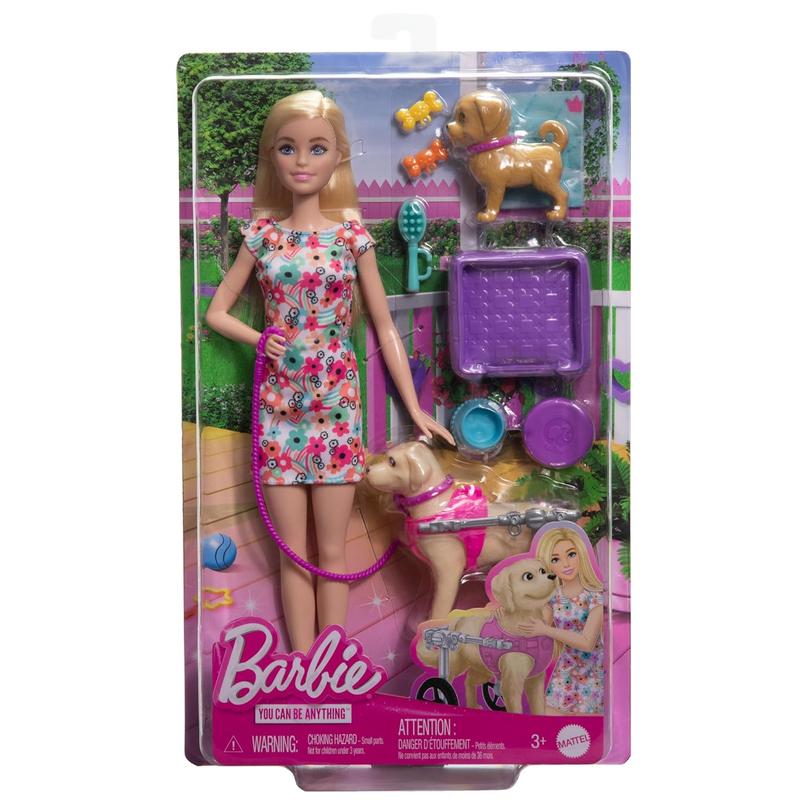 Barbie Doll Set with Dogs, Removable Trolley Accessories 10 Piece Pet  Playset (3-9 Years)