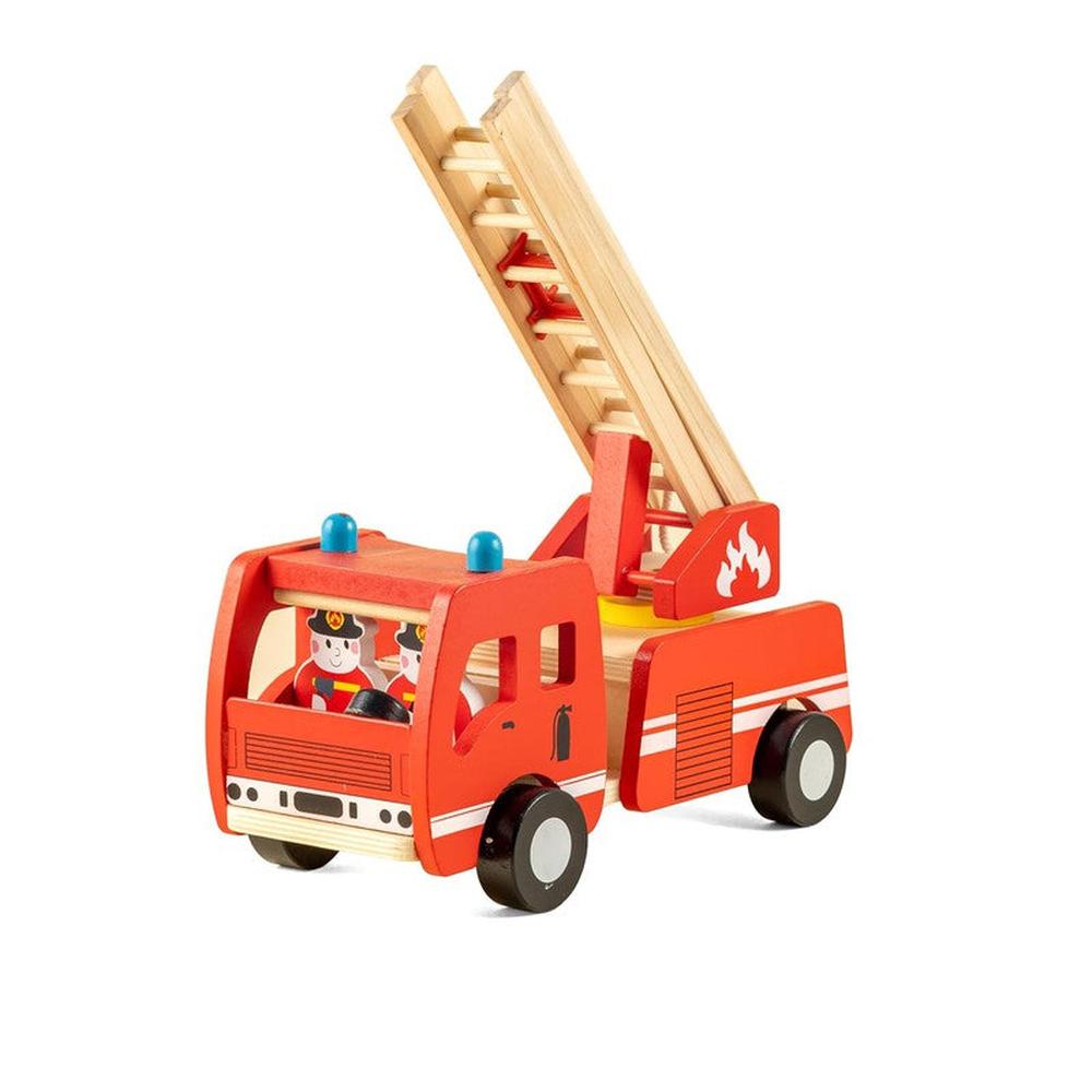 Wooden Red Fire truck with Firefighter Figures (2-5 Years)