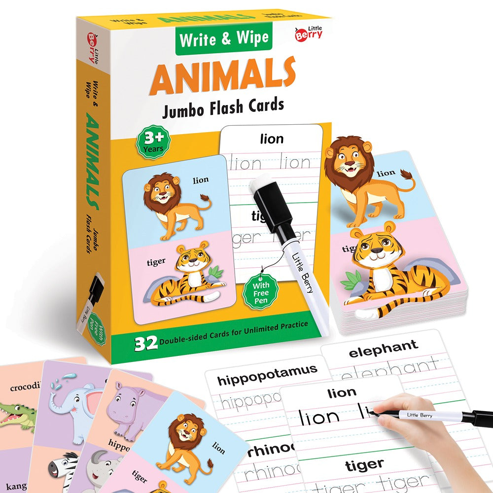 Buy Animals Write & Wipe Jumbo Flash Cards with Marker Pen (3-6 Years ...