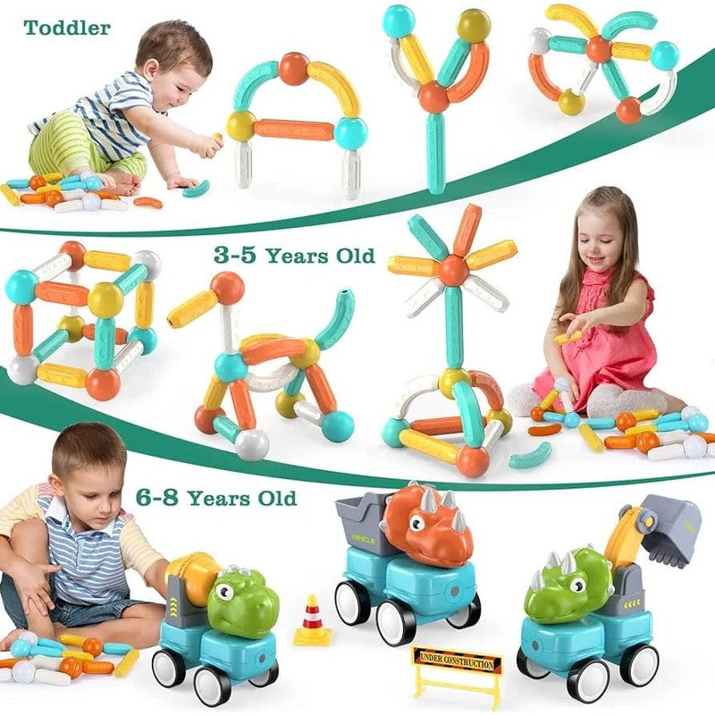 Buy 58 Pieces Magnetic Building Blocks with Dinosaur Car (3-7