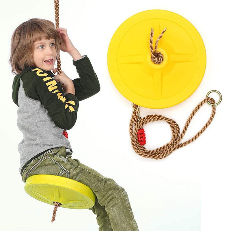 Round Disc Swing Seat with Adjustable Hanging Rope Yellow (4-12 Years)