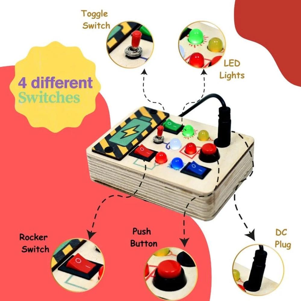 Plug Play Montessori Busy Board Wooden Sensory Toy with Lights  Switches (1-6 Years)