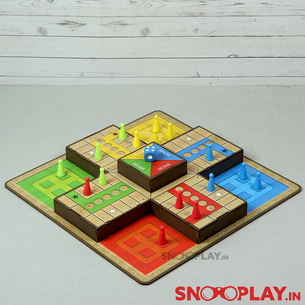 Foldable 2 Sided Wooden Ludo Game for 4 players with free Goti Pack