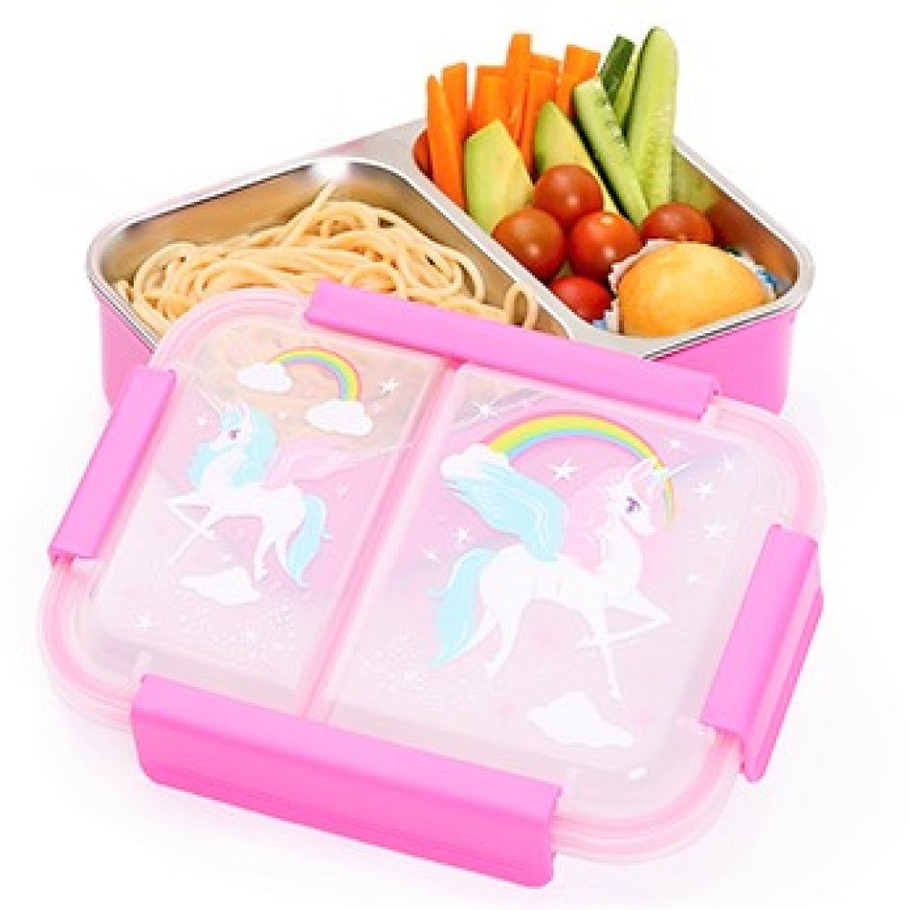 Eazy Kids 6 & 4 Convertible Bento Lunch Box w/ sandwich cutter- Unicorn  Pink