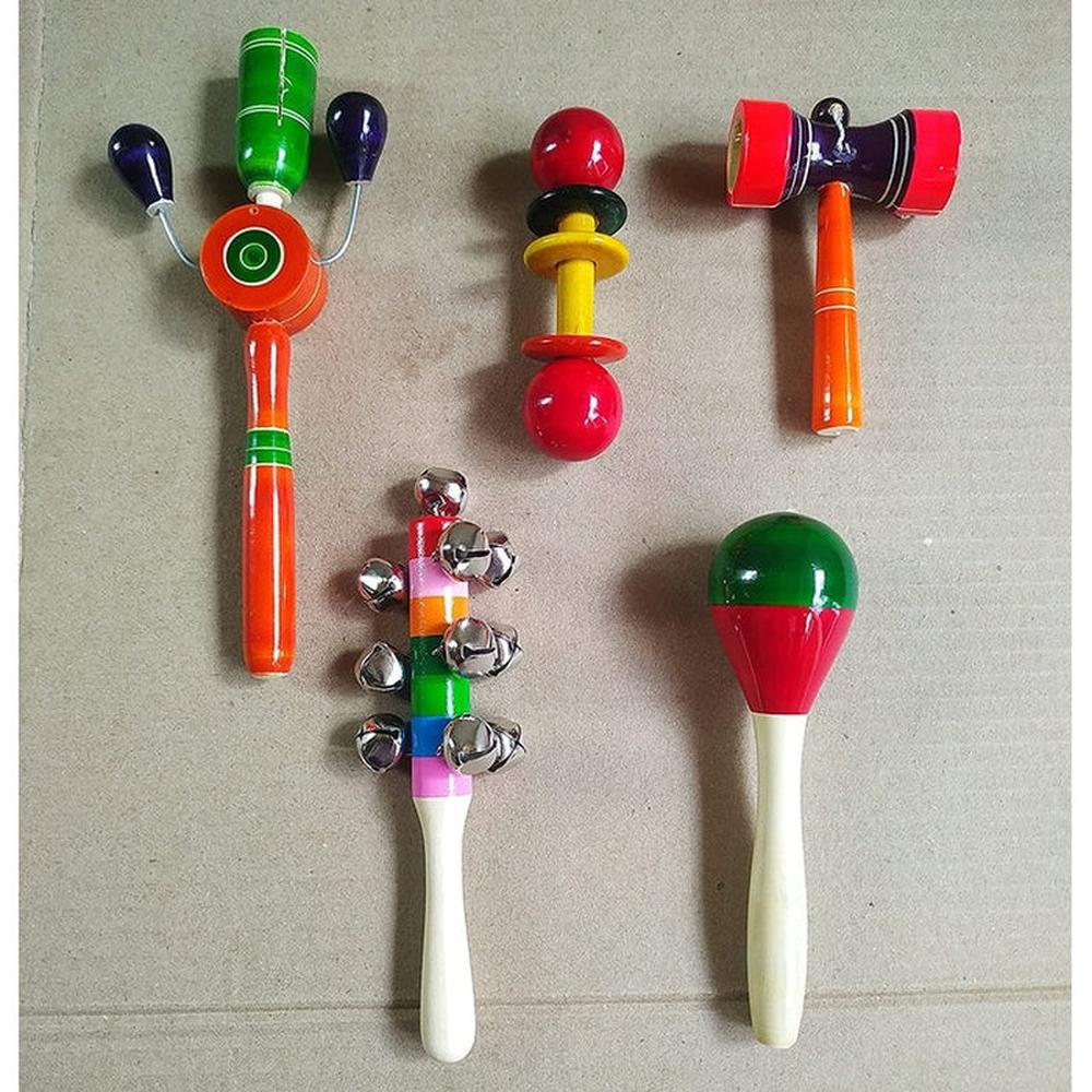 Buy Wooden Rattles Toys for Baby Set of 5 pcs Multicolor On