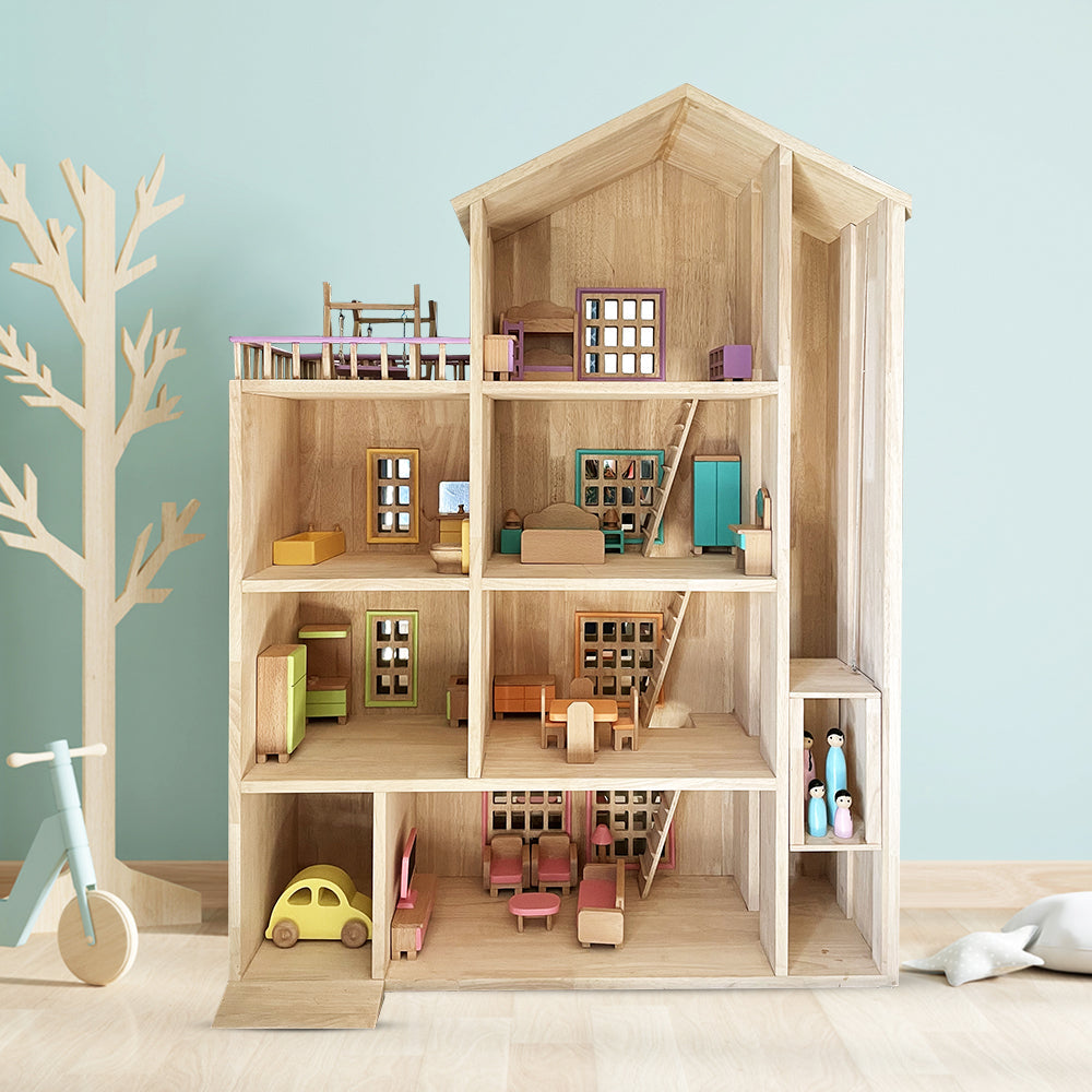 Wooden Doll House with Furniture Car (3-6 Years) - Main Image