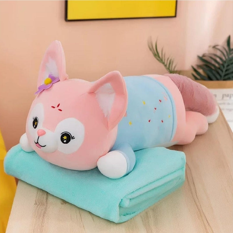Buy Sleeping Cute Cat Soft Toys with Comforter Blanket Inside 2 in 1