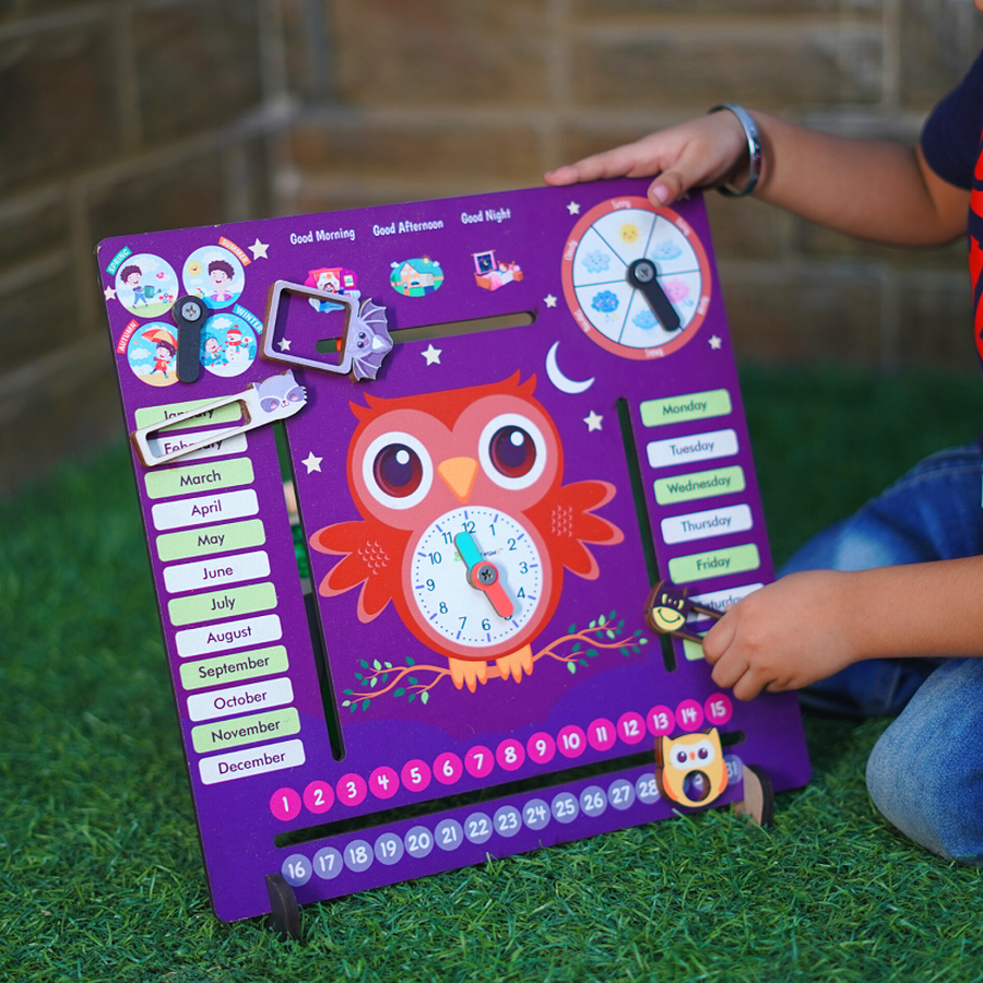 Buy 7 Activities Owl Teaching Clock and Calender on snooplay online india. Snooplay