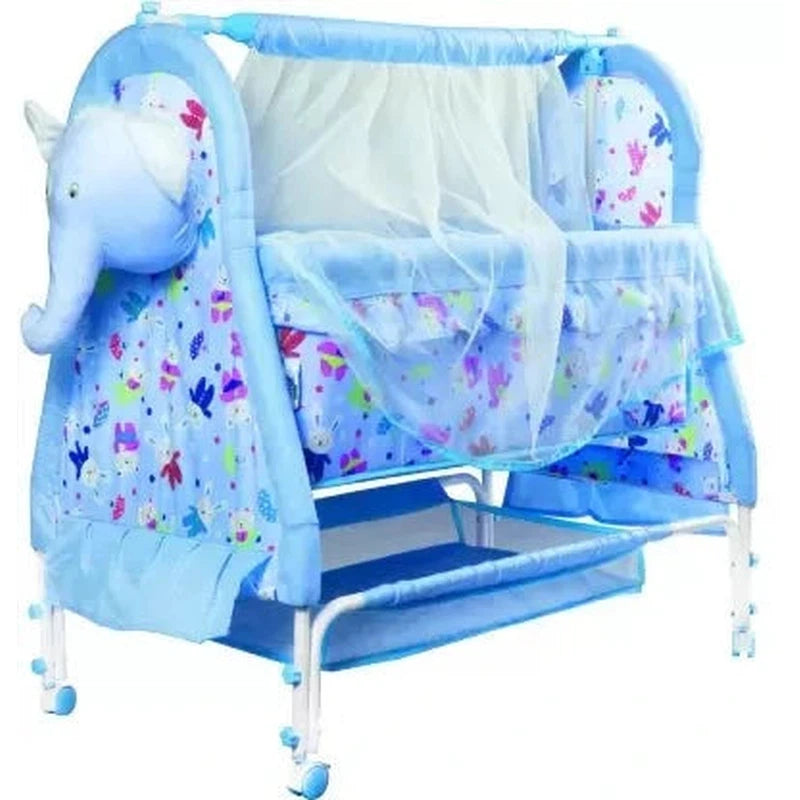 Cute Elephant Face Baby Cradle with Soft Cushion (Blue) | COD not Available