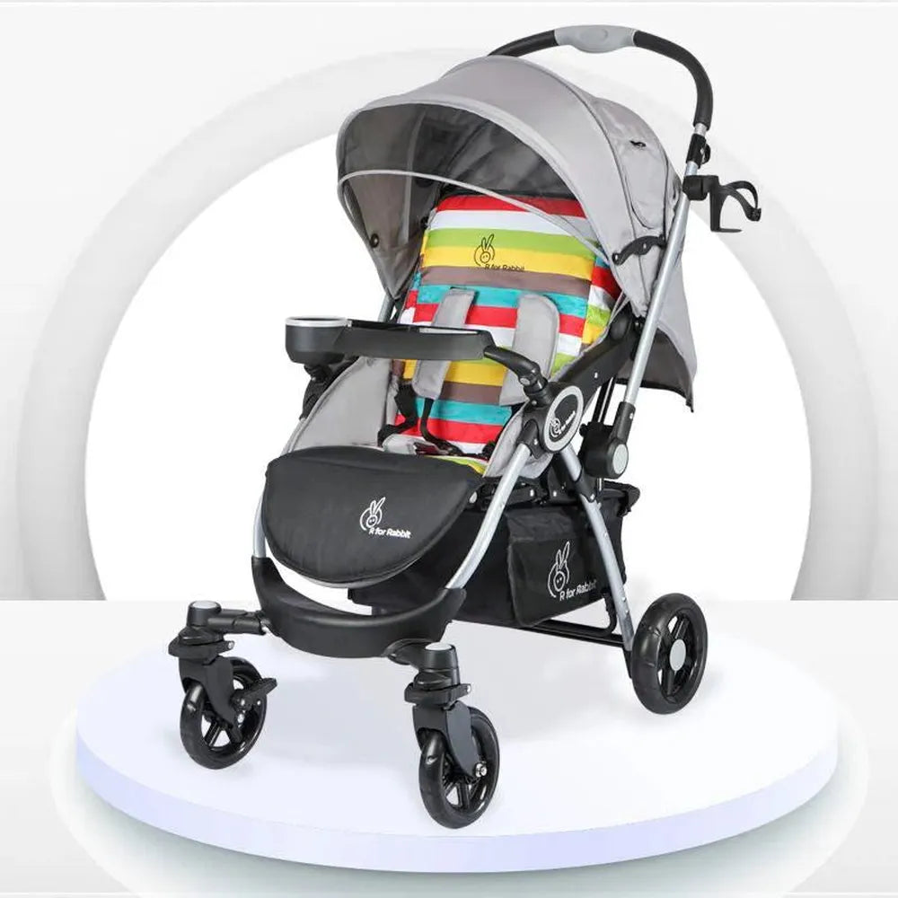 R for Rabbit Chocolate Ride Stroller - Reversible Handle, Multiple Recline Positions, Cup Holder with Meal Tray, 5 Point Safety Harness, Storage Basket