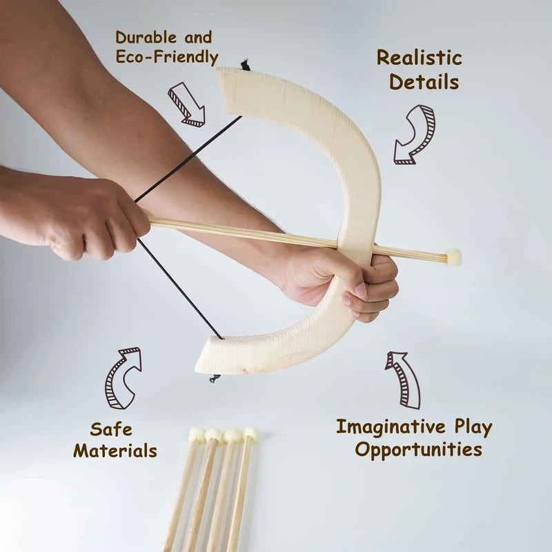 Wooden Bow and 5 Arrows for Kids (3-6 Years)