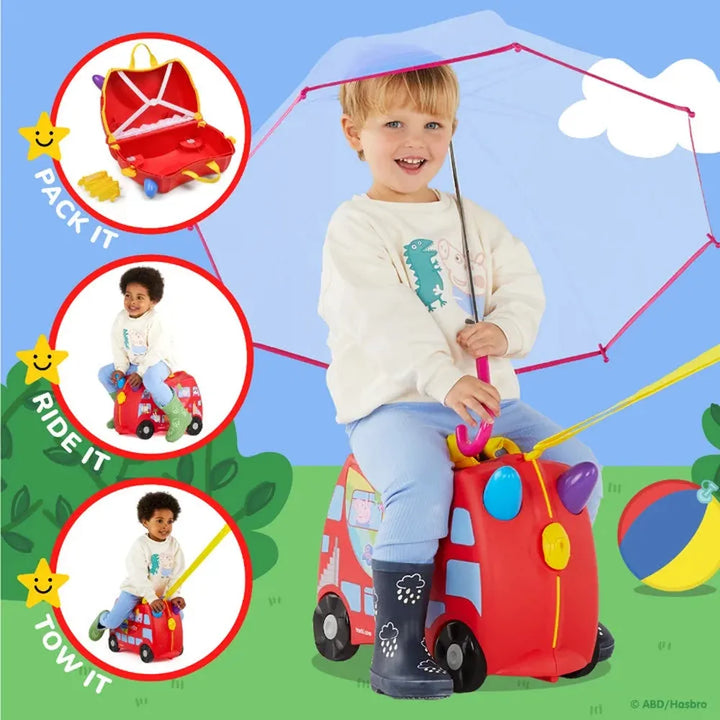 Trunki Peppa Pig Ride-On Cum Suitcase | Kids Ride-On Hand Luggage with Tow Strap, Secure Lock & Seatbelt