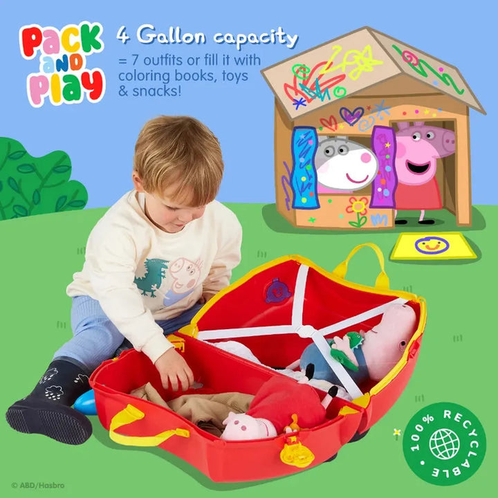 Trunki Peppa Pig Ride-On Cum Suitcase | Kids Ride-On Hand Luggage with Tow Strap, Secure Lock & Seatbelt