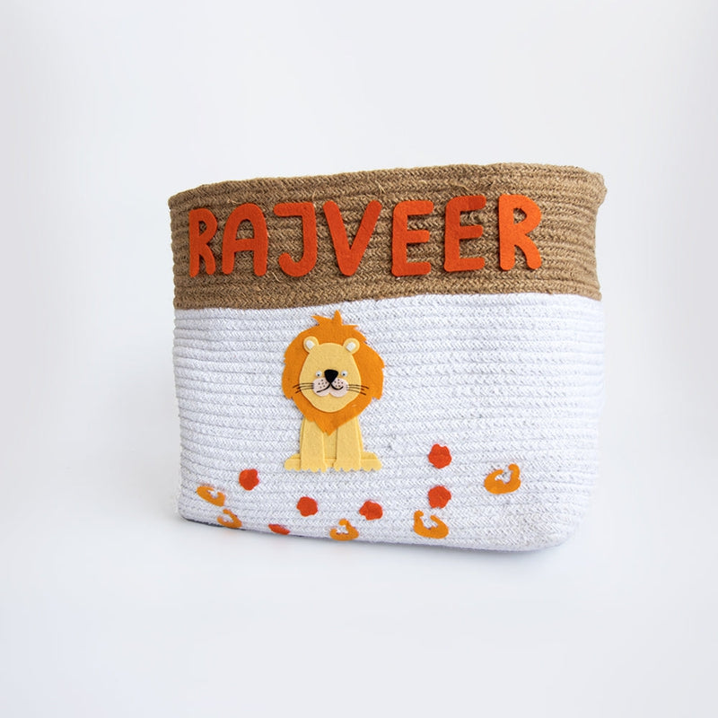 Personalised Large Cotton Rope Basket - Baby Animals (0-12 Years) | COD Not Available