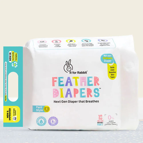 R for Rabbit Feather (L) Next Gen Baby Diapers | Pack of 46 | 9-14 Kgs | Chemical-free, Leak-Proof