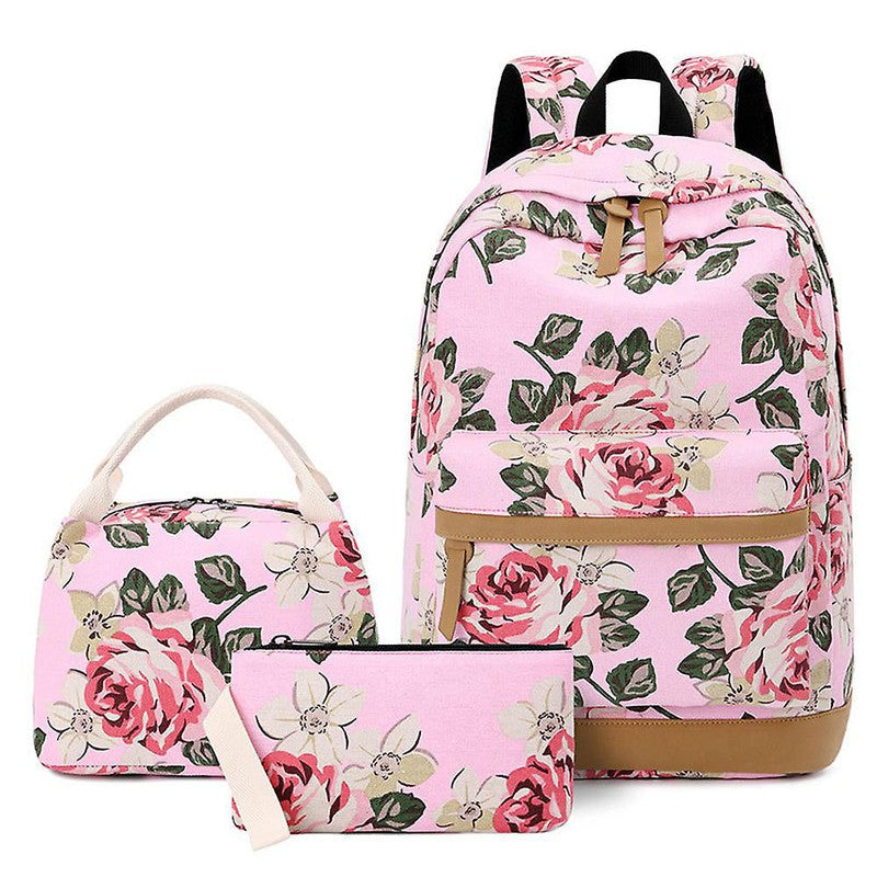 Pink Bloom Matching Backpack with Lunch Bag & Stationery Pouch