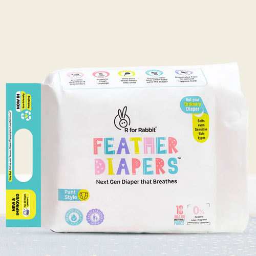 R for Rabbit Feather (M) Next Gen Baby Diapers | Pack of 48 | 7-12 Kgs | Chemical-free, Leak-Proof