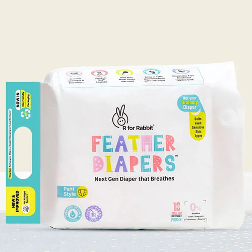 R for Rabbit Feather (XS) Diapers Pants Style | Pack of 22 | <5 Kg | Chemical-free, Leak-Proof