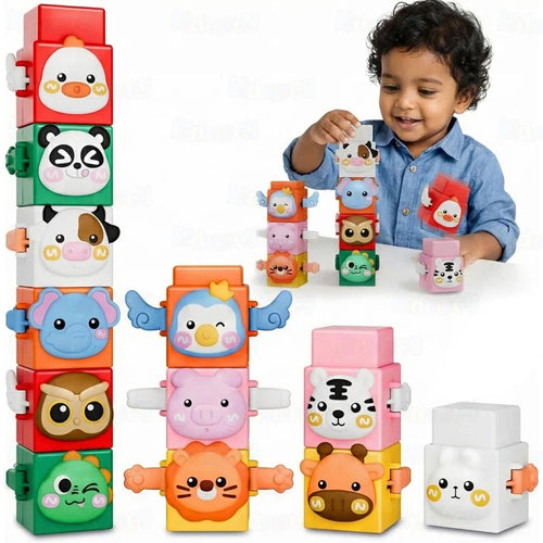 Kidology 12-Piece Pressable Animal Stacking Blocks | Educational Building Toy