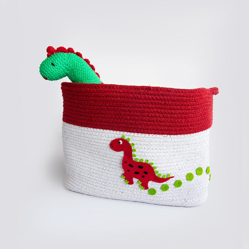 Personalised Large Cotton Rope Basket - Dino Friend (0-12 Years) | COD Not Available