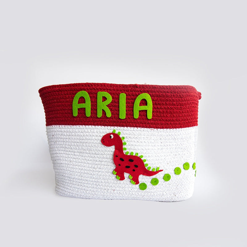 Personalised Large Cotton Rope Basket - Dino Friend (0-12 Years) | COD Not Available