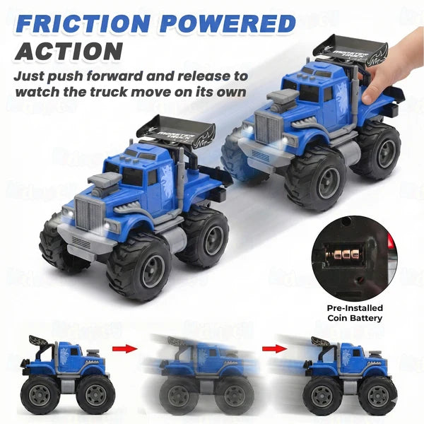 Kidology Friction Mini Monster Truck Toy | Push & Go Toy Vehicle for Kids