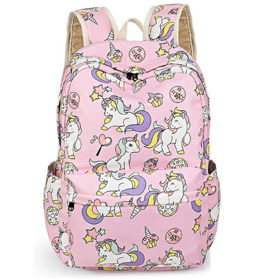 Mini rainbows sleeping unicorn (Matching Backpack with Lunch Bag & Stationery Pouch Pink)