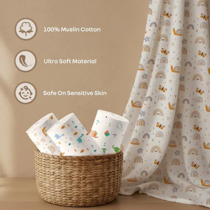R for Rabbit Cuddlez 100% Muslin Baby Swaddle for Newborns (Pack of 3)