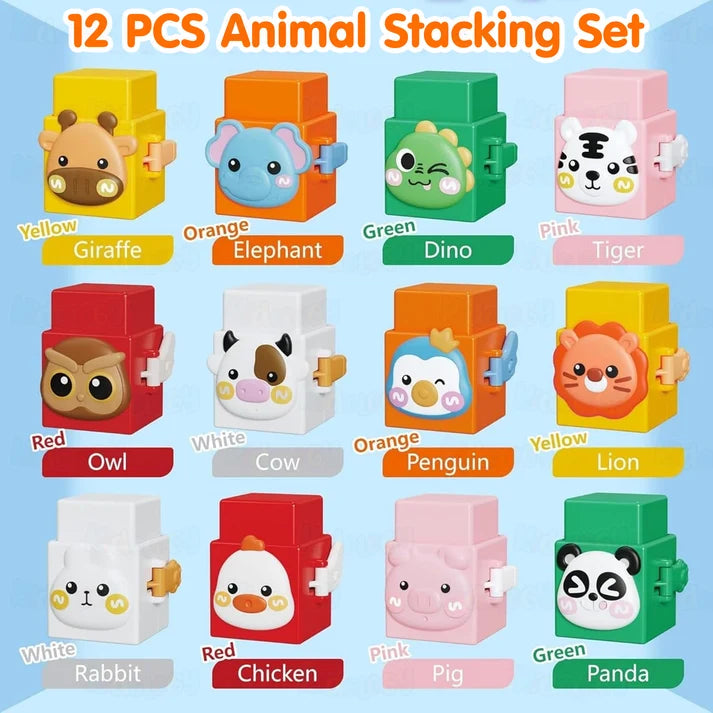 Kidology 12-Piece Pressable Animal Stacking Blocks | Educational Building Toy