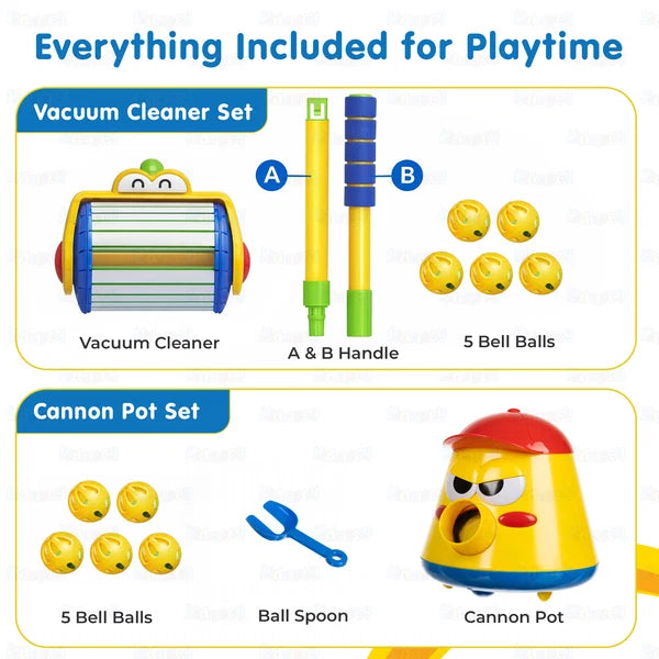 Kidology Kid’s Ball Shooting Pot & Vacuum Cleaner | Pretend Play Cleaning Toy Set for Kids