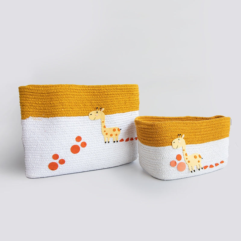 Personalised Baby Giraffe - Cotton Rope Baskets (Set Of 2)  - COD Not Available