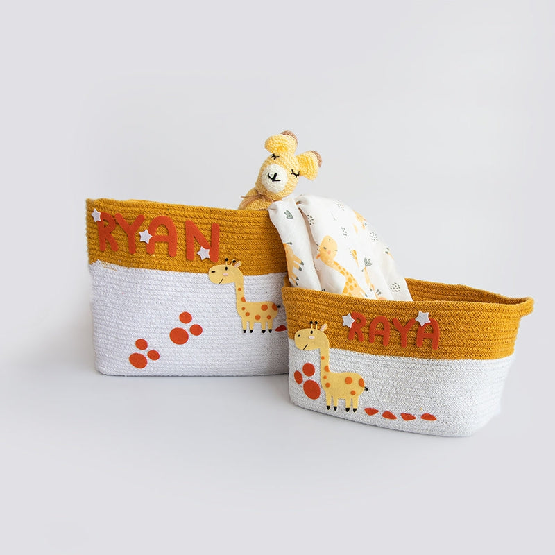 Personalised Baby Giraffe - Cotton Rope Baskets (Set Of 2)  - COD Not Available