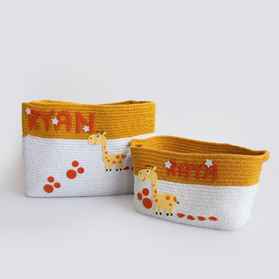 Personalised Baby Giraffe - Cotton Rope Baskets (Set Of 2)  - COD Not Available