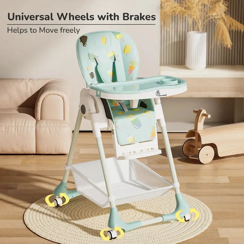 R for Rabbit Marshmallow High Chair - 7 Level Height Adjustment, 3 Recline Modes, Adjustable & Removable Double Meal Tray
