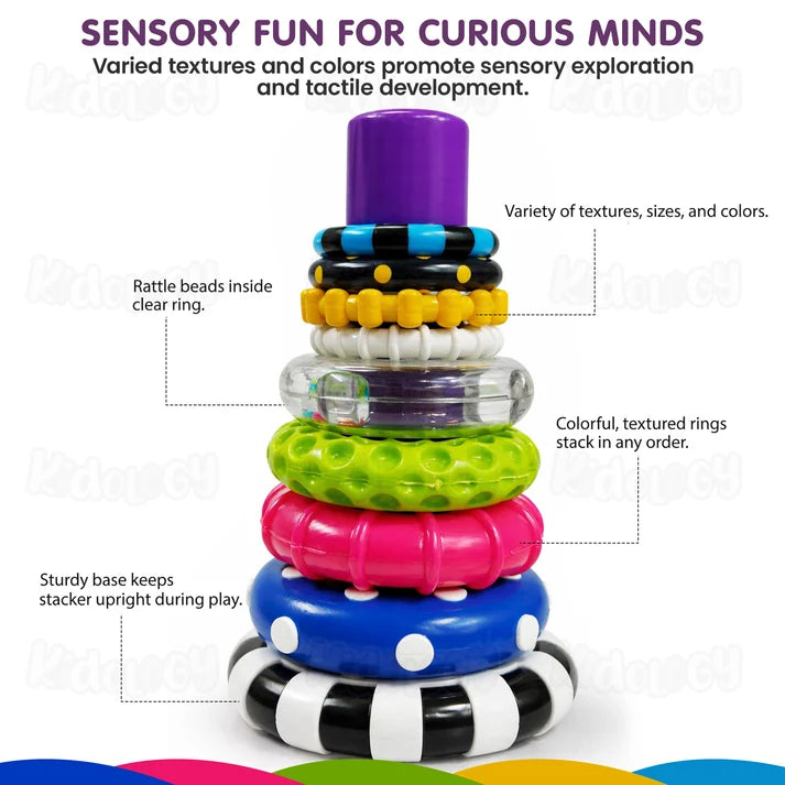Kidology Sensory Stacking Rings with Rattle | Baby Development & Learning Toy