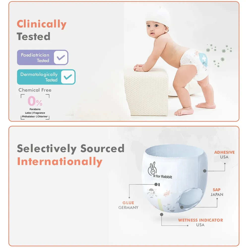R for Rabbit Feather (XS) Diapers Pants Style | Pack of 22 | <5 Kg | Chemical-free, Leak-Proof