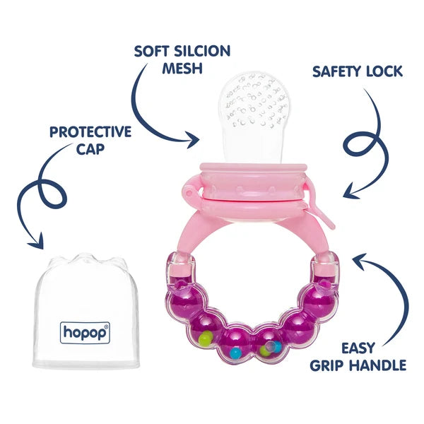 Hopop Baby Food & Fruit Nibbler with Rattle Handle | BPA-Free Mesh Feeder (1 Piece)