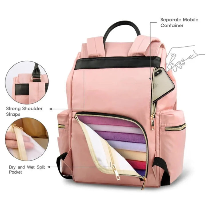 R for Rabbit Caramello Bliss Diaper Bag – Blush Pink | Water-Resistant & Spacious Storage | Insulated Bottle Pockets & Stylish Design