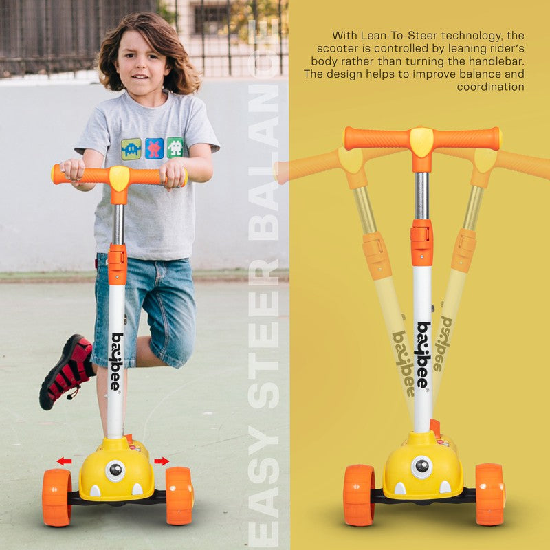 Maxi Kick Scooter for Kids | 3 Wheel Kids Scooter with 3 Height Adjustable Handle | Skate Scooter with Led PU Wheels & Rear Brake, Runner Scooter - COD Not Available