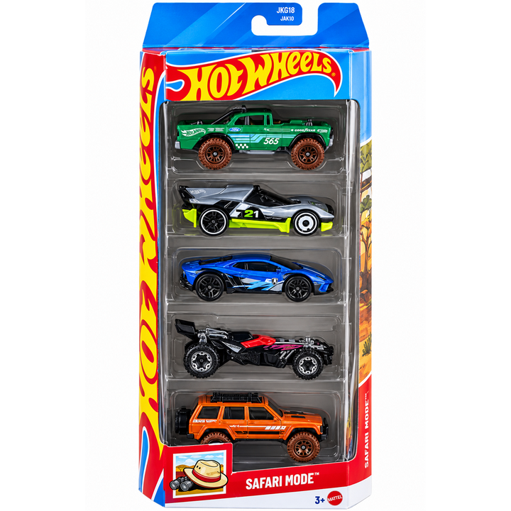 Hot Wheels Set of 5 Safari Mode - '95 Jeep Cherokee, Big Air Bel Air, Blade Raider, Lamborghini Huracan Sterrato, Rally Speciale