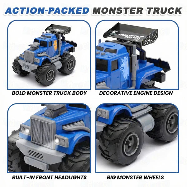 Kidology Friction Mini Monster Truck Toy | Push & Go Toy Vehicle for Kids