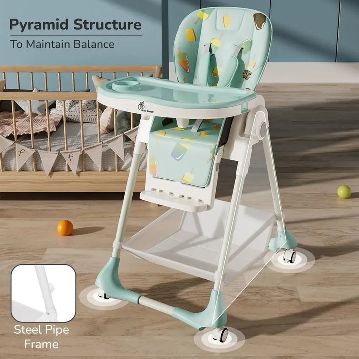 R for Rabbit Marshmallow High Chair - 7 Level Height Adjustment, 3 Recline Modes, Adjustable & Removable Double Meal Tray