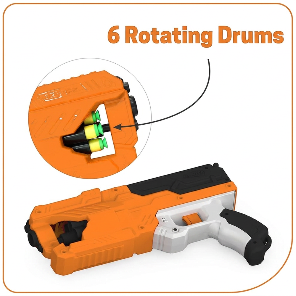 Chanak Six Fire Toy Blaster with 10 Soft Bullet | 45 Feet Range | Orange