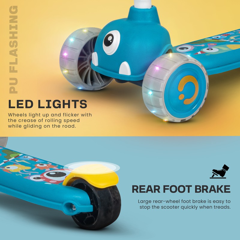 Maxi Kick Scooter for Kids | 3 Wheel Kids Scooter with 3 Height Adjustable Handle | Skate Scooter with Led PU Wheels & Rear Brake, Runner Scooter - COD Not Available