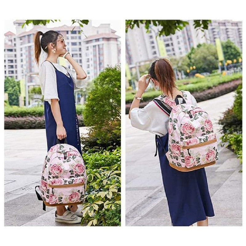 Grey Bloom Backpack with Lunch Bag & Stationery Pouch