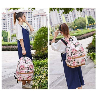 Grey Bloom Backpack with Lunch Bag & Stationery Pouch