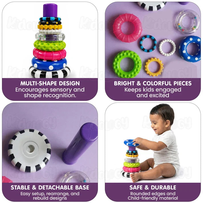 Kidology Sensory Stacking Rings with Rattle | Baby Development & Learning Toy